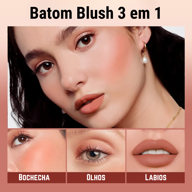 Batom Blush 3 em 1 à Prova D'Água Para Olhos, Bochechas e Lábios Longa Duração