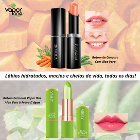 Kit Lábios Deslumbrantes - Batom Premium Vapor One Aloe Vera à Prova D'água + Batom Orgânico Cenoura com Aloe Vera